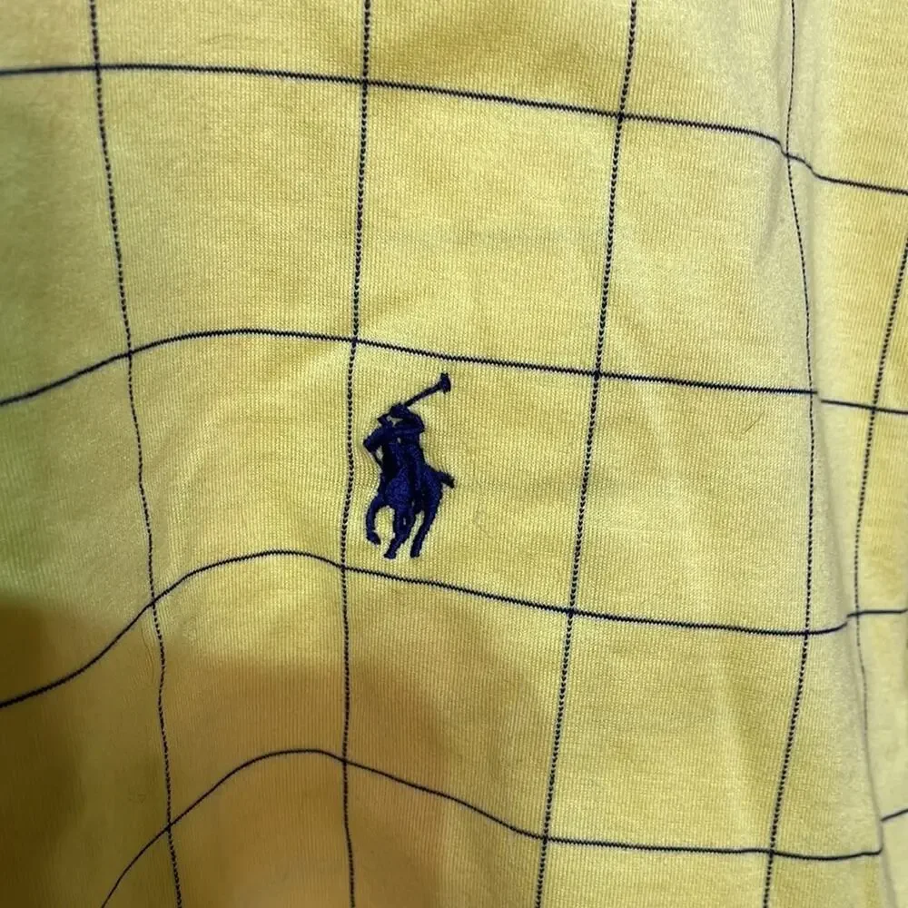 Ralph Lauren L mens polo golf yellow navy window pain polo shirt euc